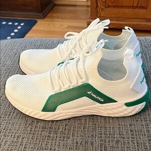 Nautica Slip On White Mesh Sneakers with Green Detail